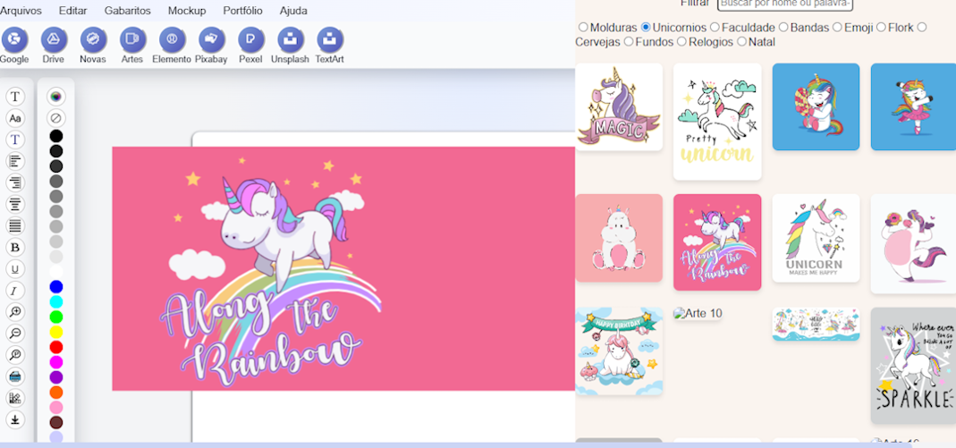 Interface do editor SubliSimples com caneca sendo editada